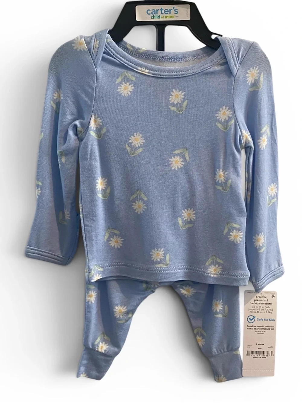 Carter's Light Blue Girl’s Daisy Print Long-Sleeve Pajama Set